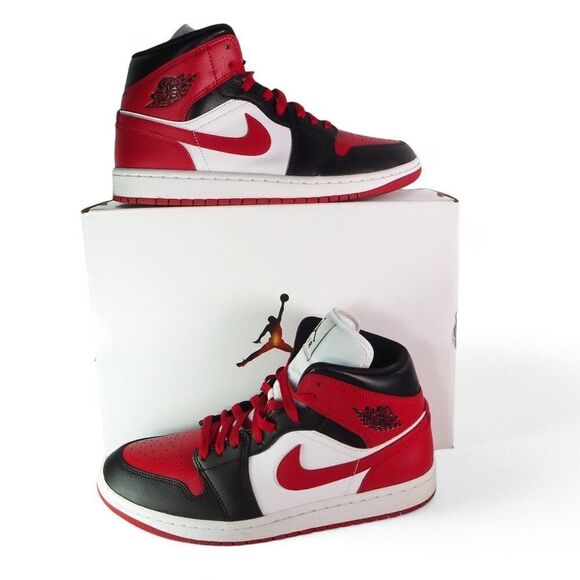 Air Jordan 1 Mid 'Alternate Bred Toe' Basketball Shoes BQ6472-079 Women's 9.5 - Picture 1 of 13